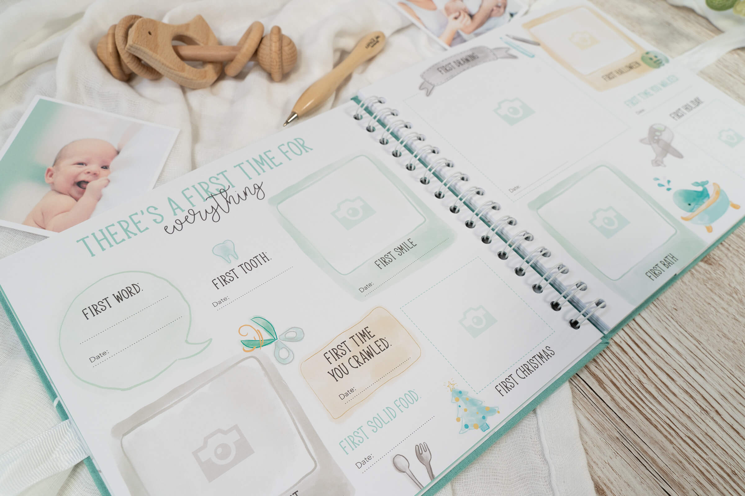 Turquoise Suede Baby Milestone Book