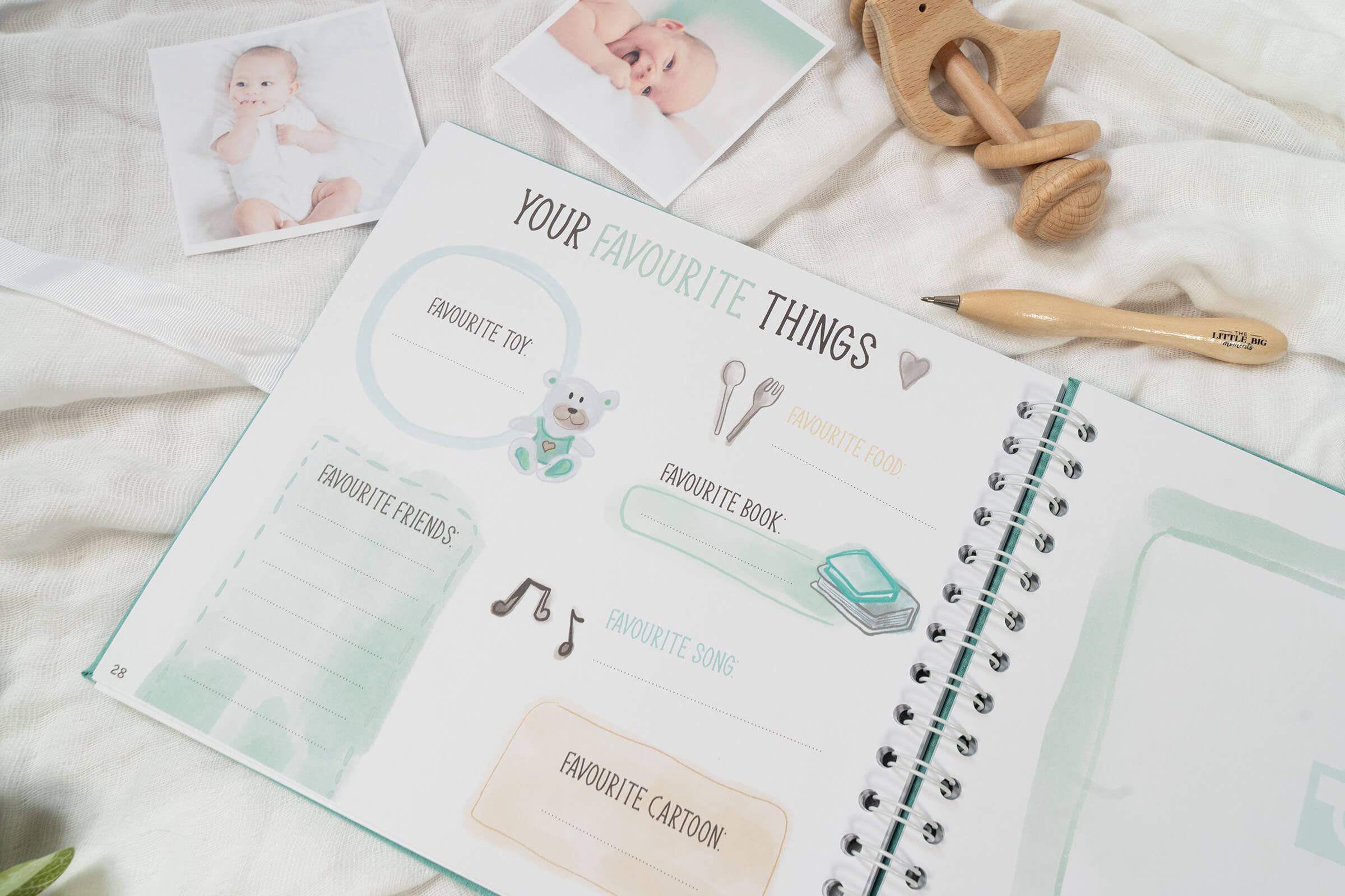 Turquoise Suede Baby Milestone Book