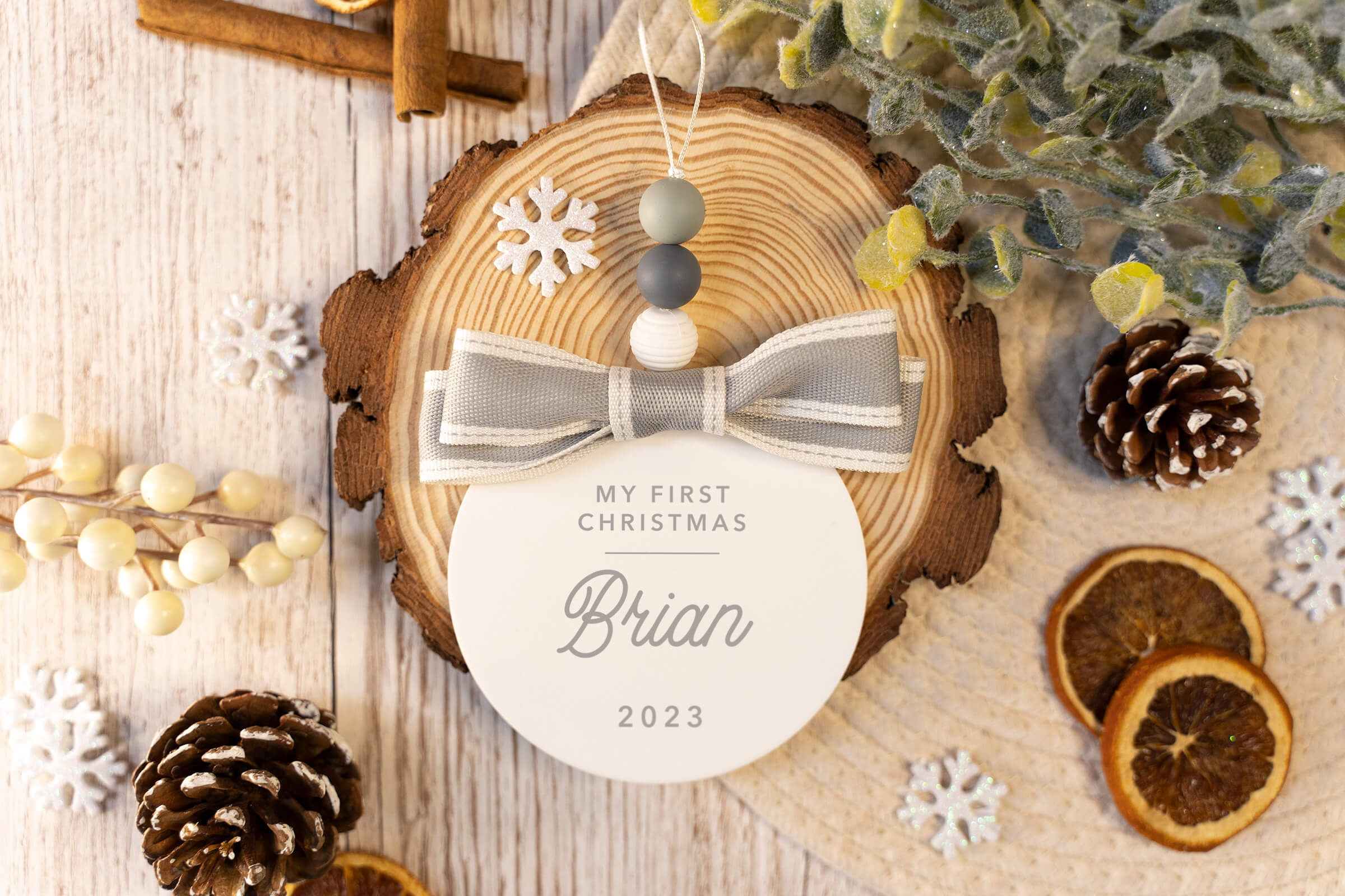 Baby's First Christmas Decoration - White/Grey