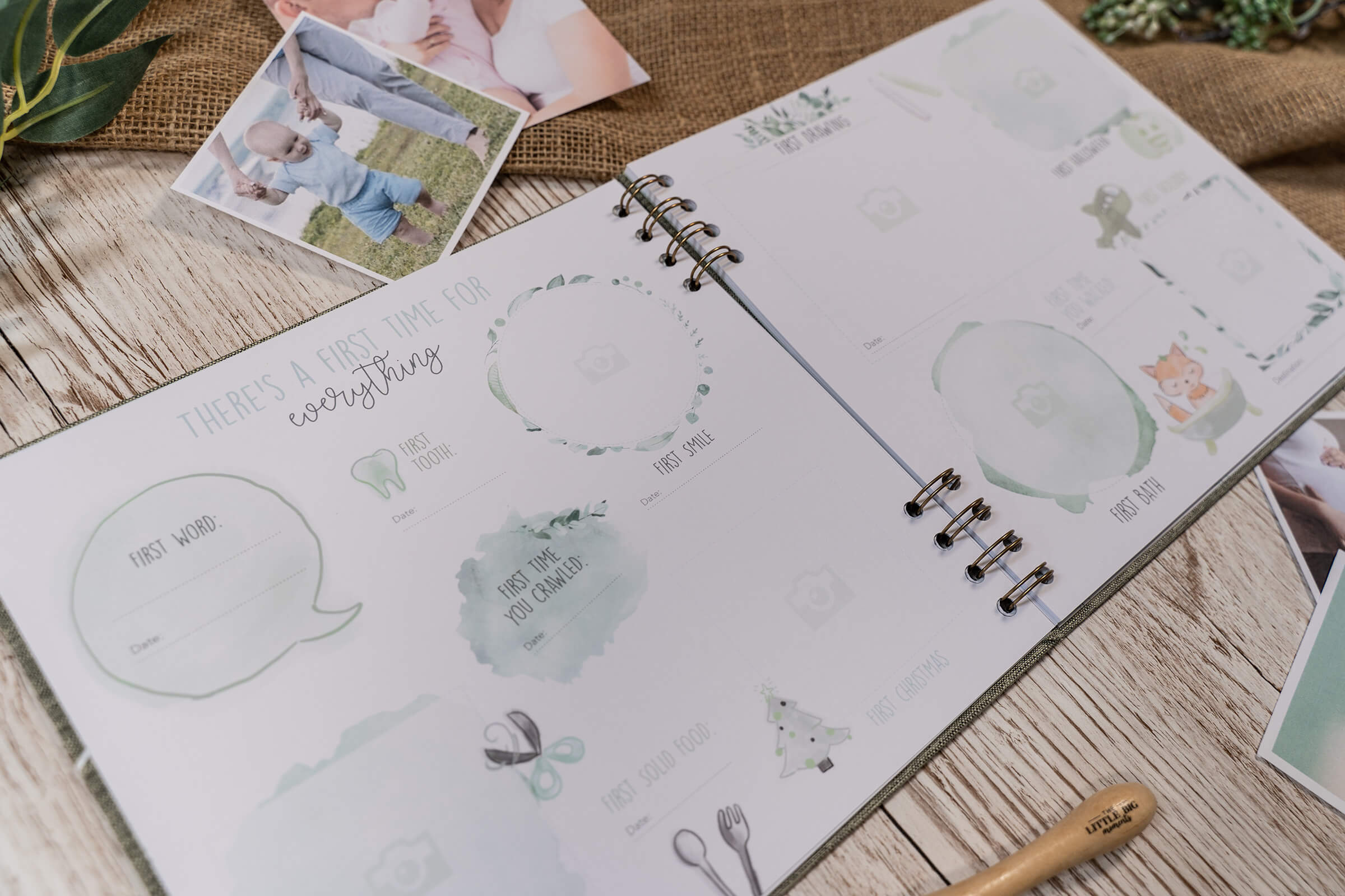 Green Linen Baby Milestone Book