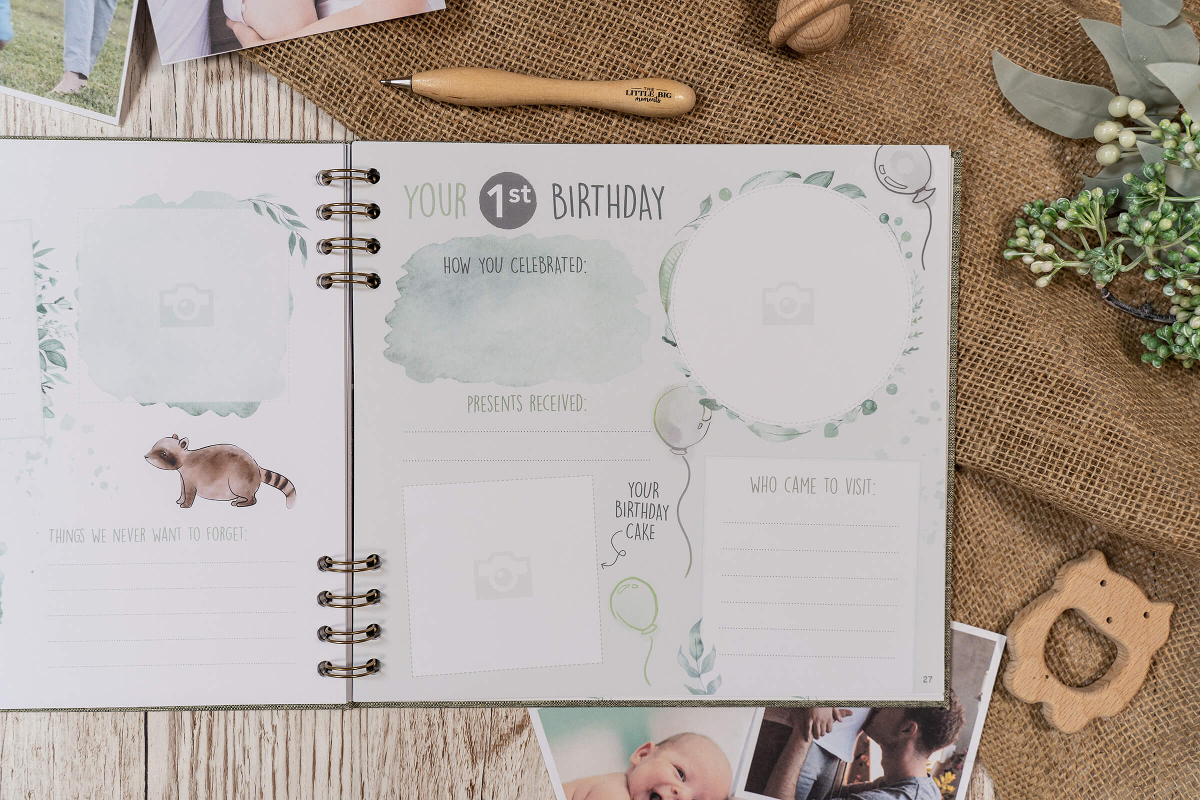 Green Linen Baby Milestone Book