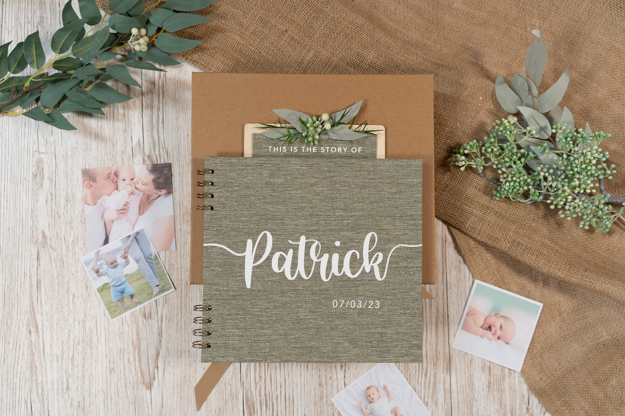 Green Linen Baby Milestone Book