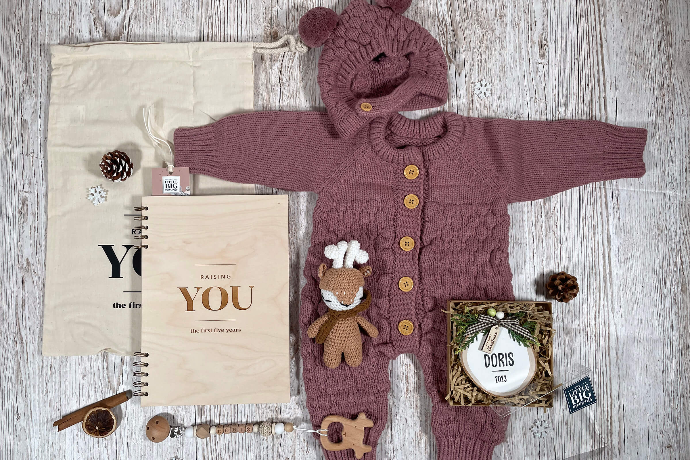 'Raising You' Christmas Baby Gift Set - Beige/Pink