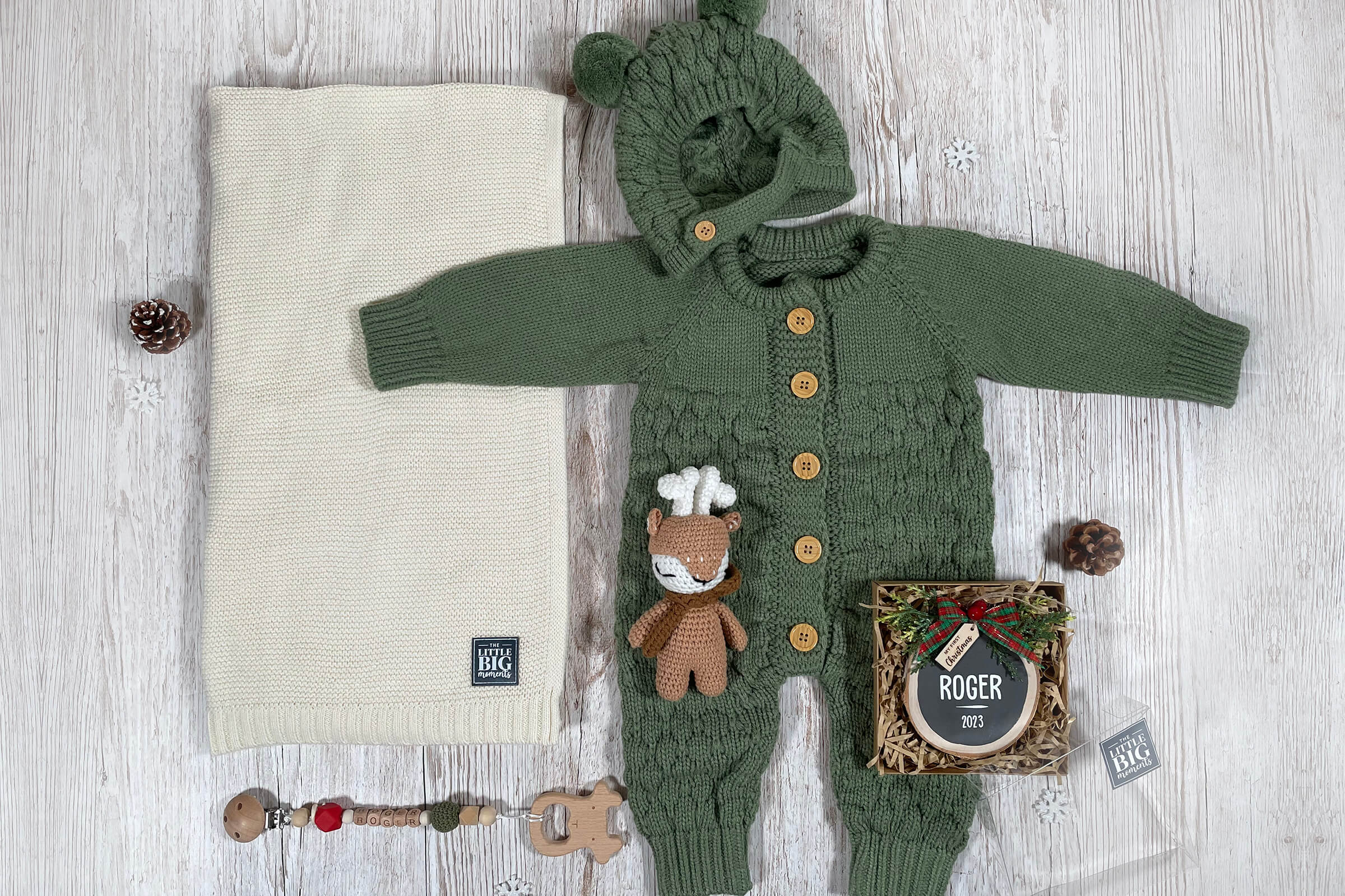 'My First Christmas' Baby Gift Set - Beige/Green