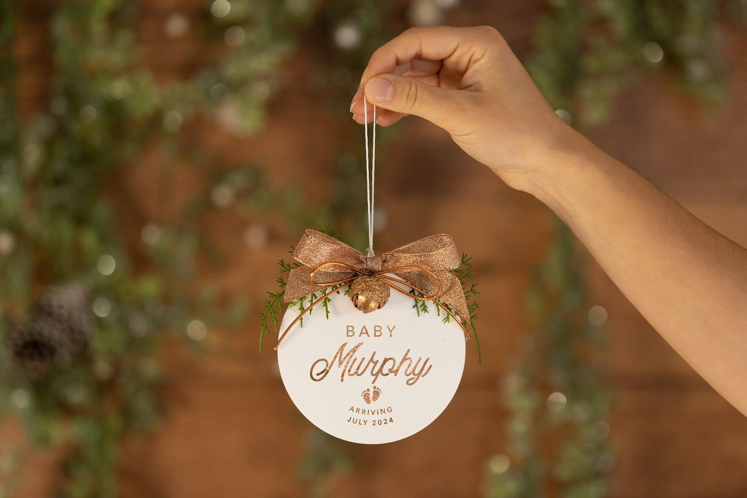 Pregnancy Announcement Christmas Decoration - White/Rosegold