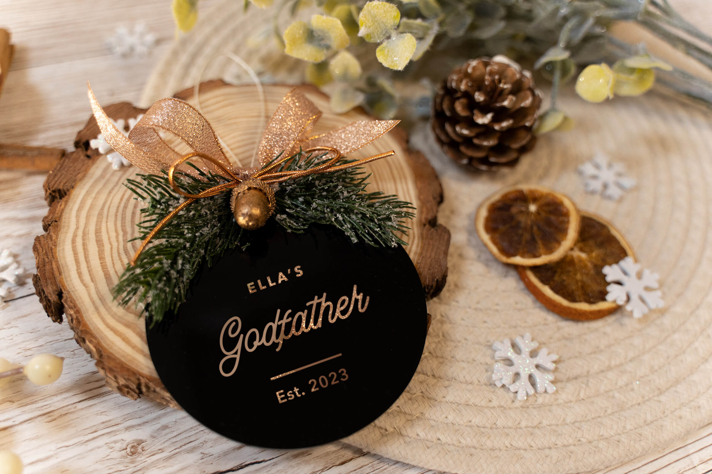 Godmother/Godfather Christmas Decoration - Black/Rosegold