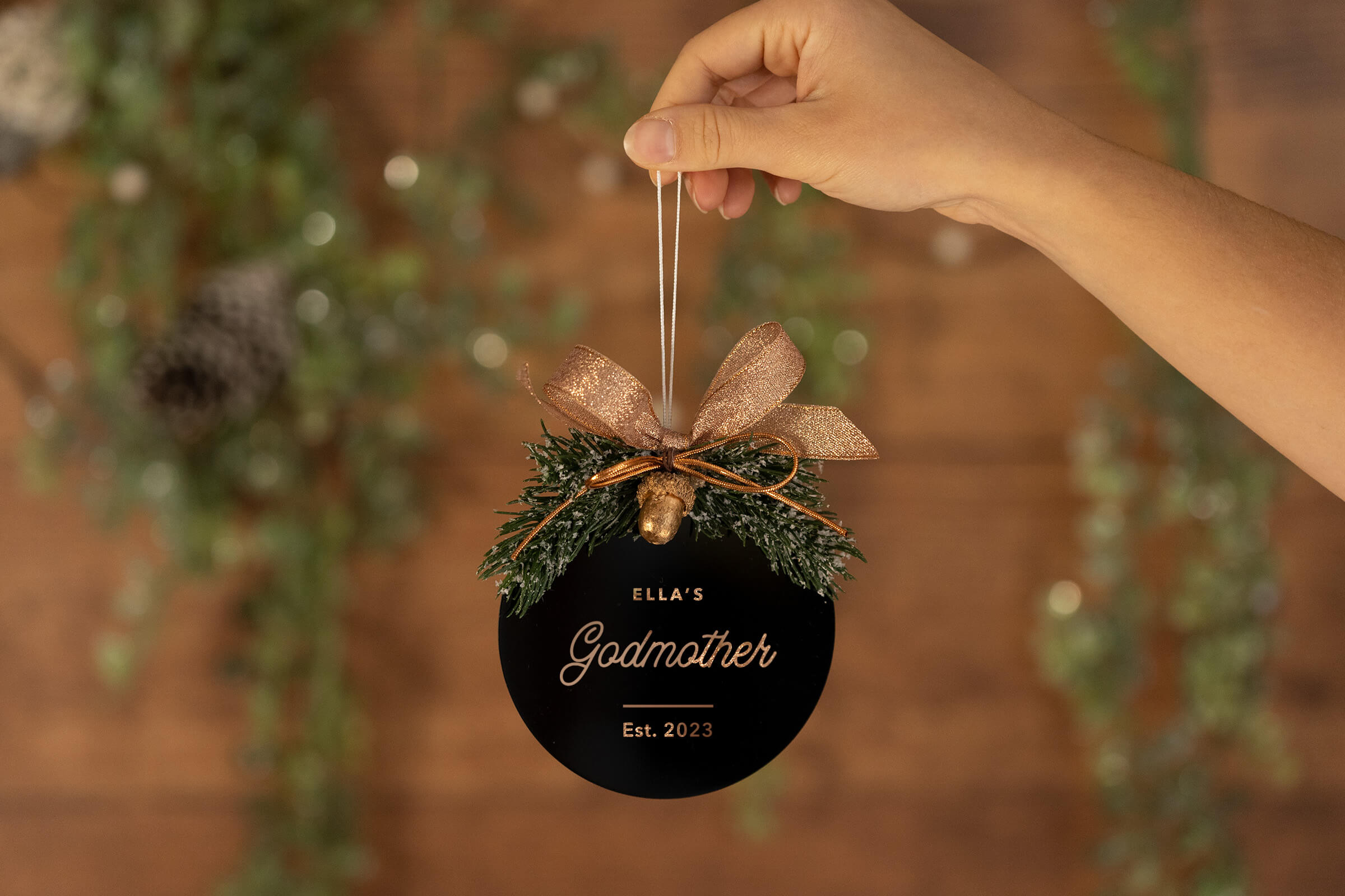 Godmother/Godfather Christmas Decoration - Black/Rosegold
