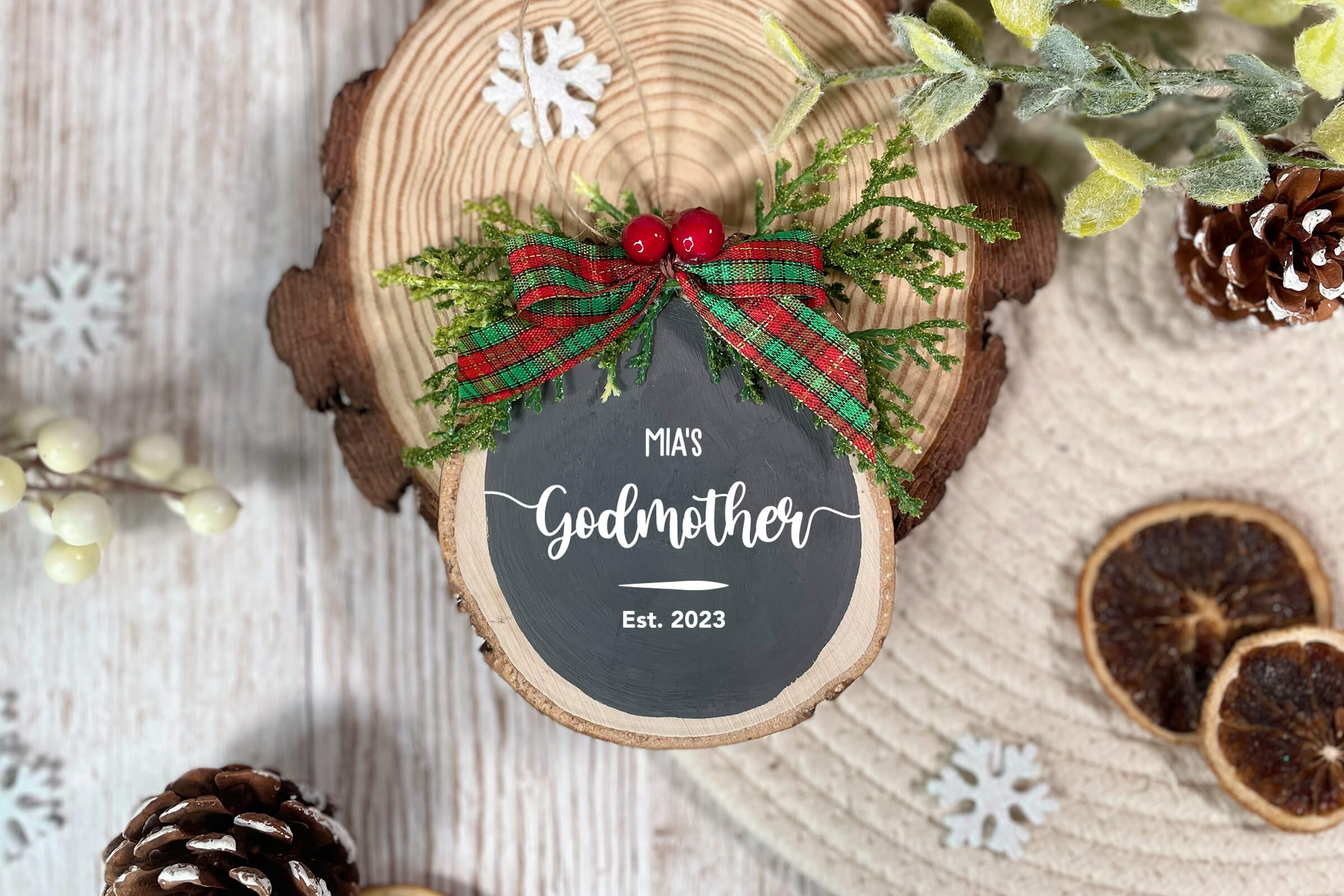 Godmother/Godfather Wooden Christmas Decoration - Black