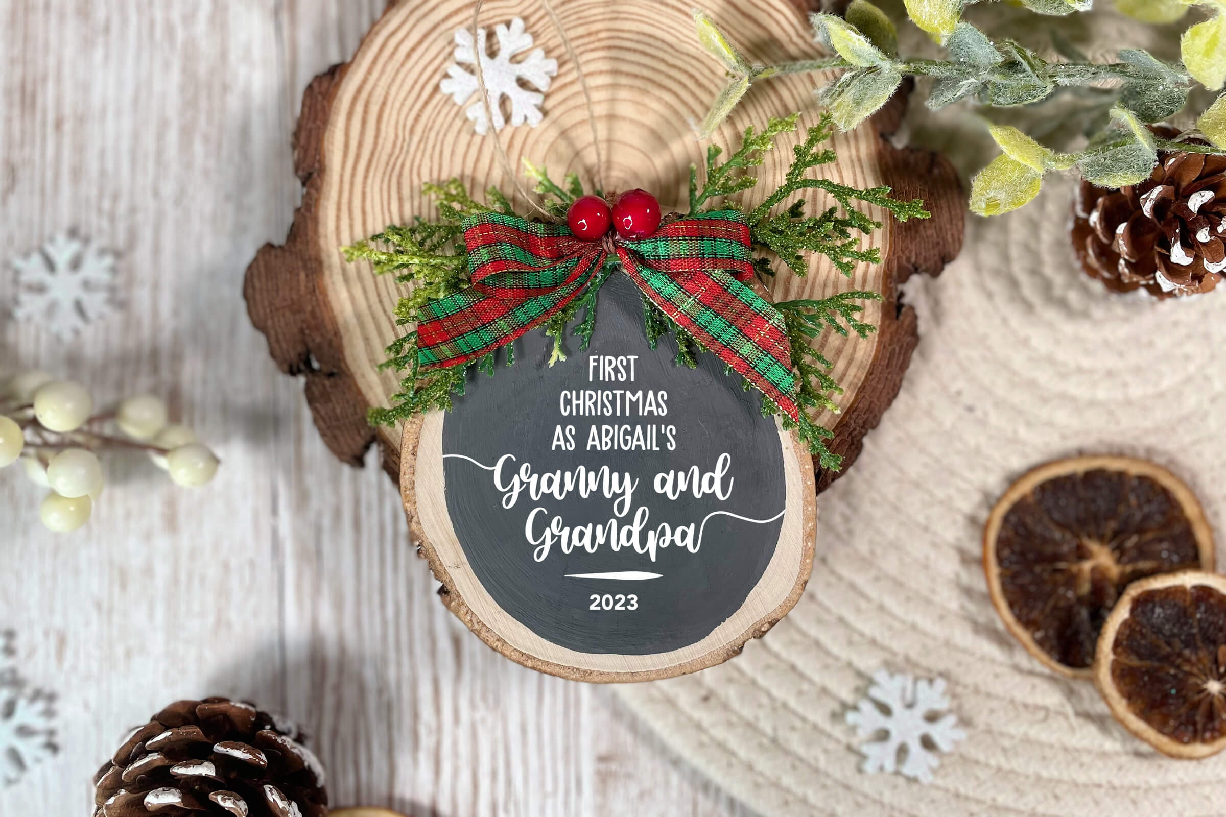 First Christmas as Granny & Grandpa Wooden Decoration - Black