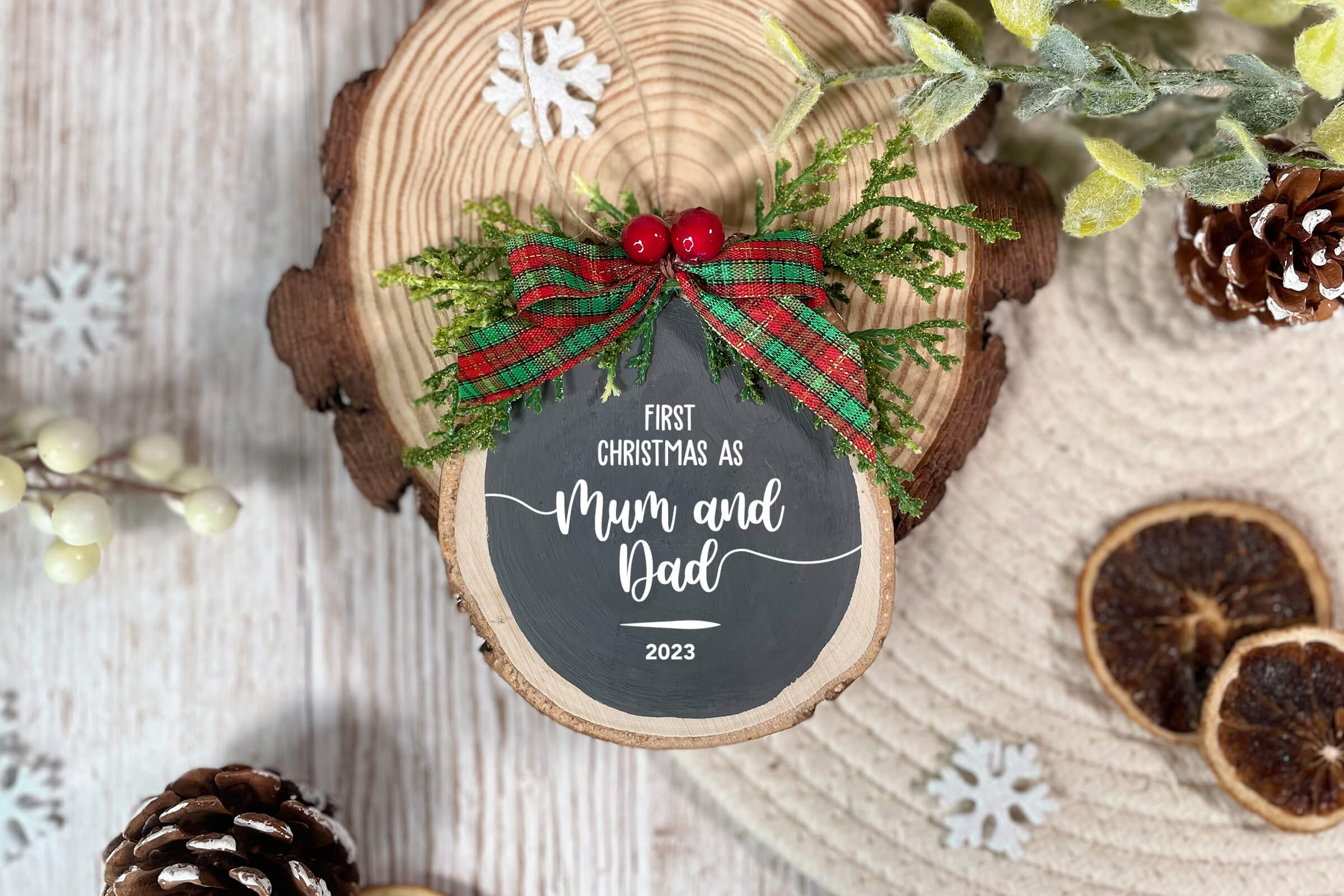 First Christmas as Mum & Dad Wooden Decoration - Black