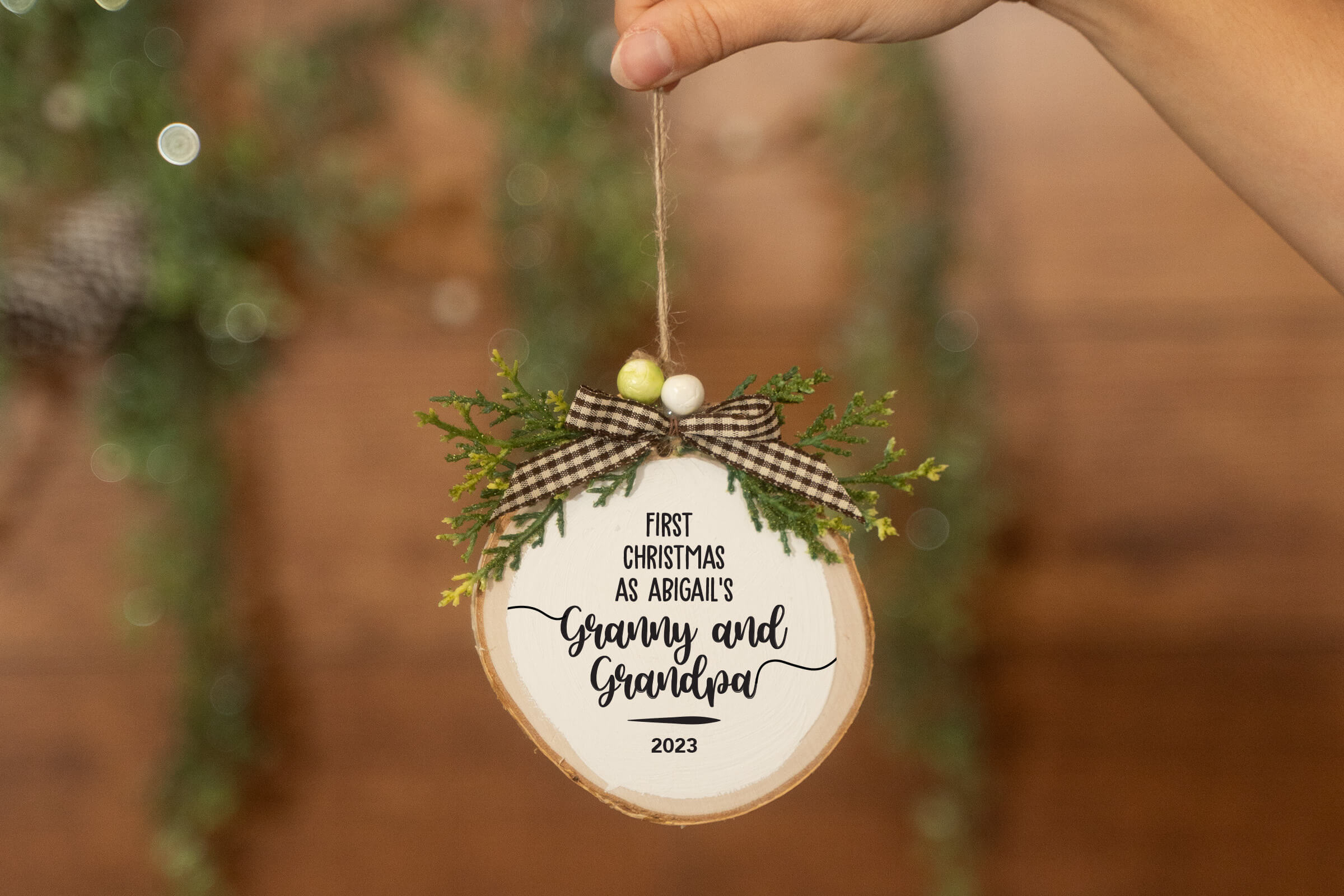 First Christmas as Granny & Grandpa Wooden Decoration - White