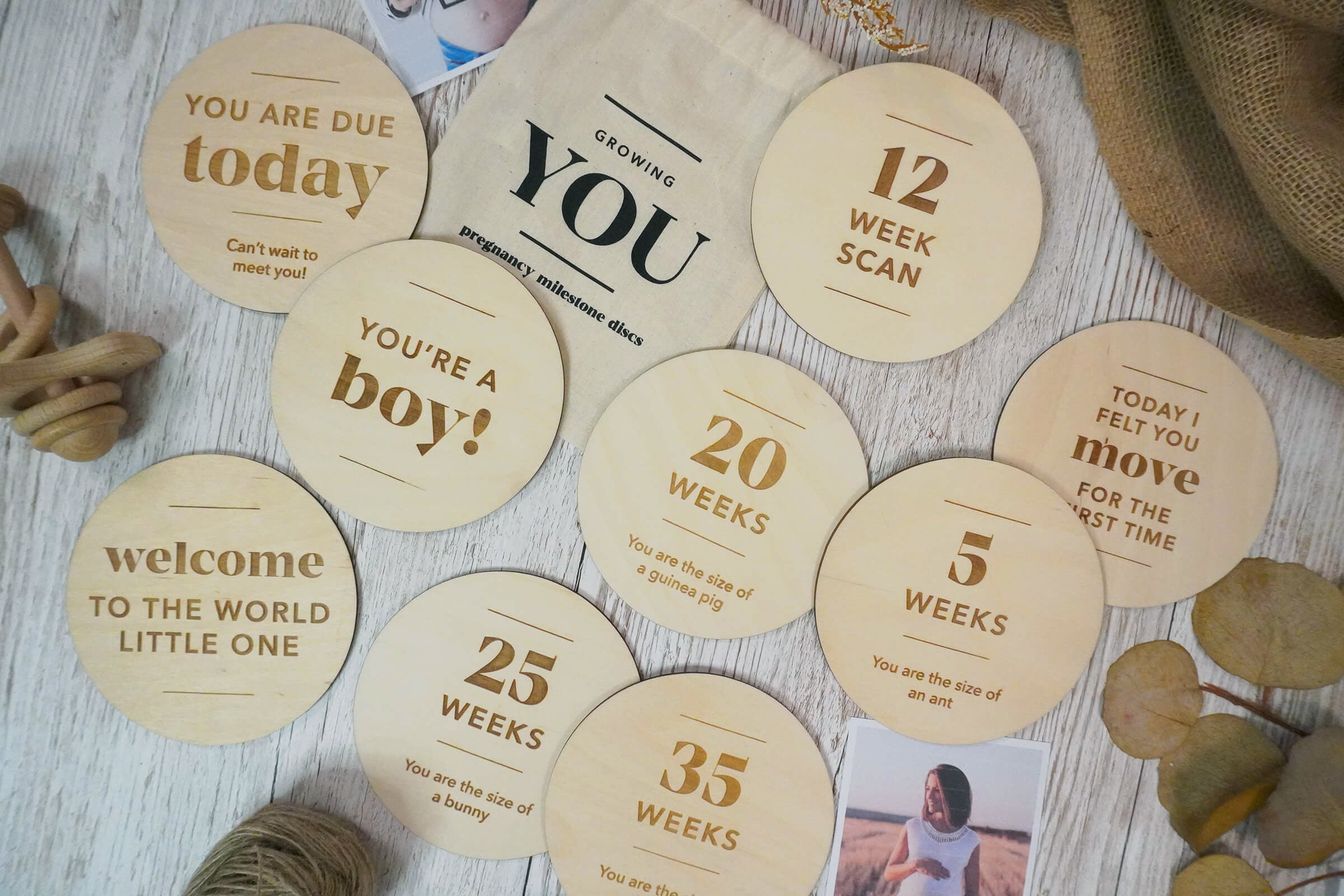 Growing You - Wooden Pregnancy Milestone Discs