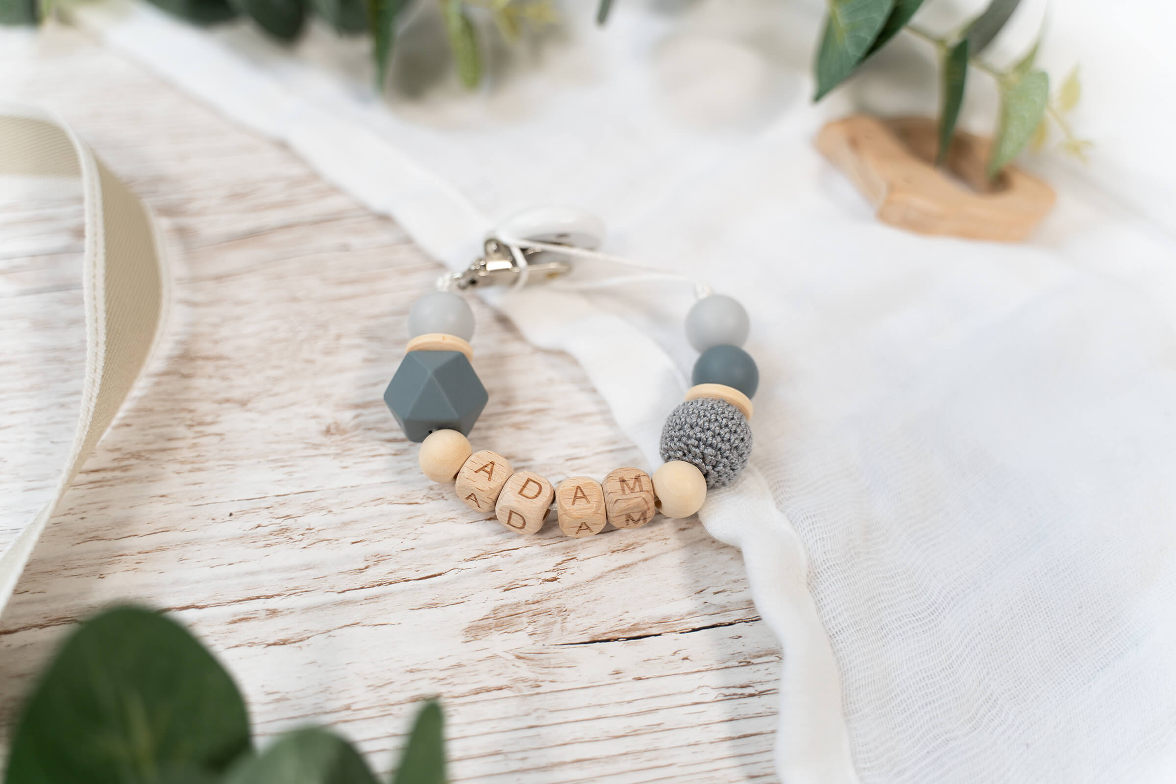 Grey Beaded Soother Clip