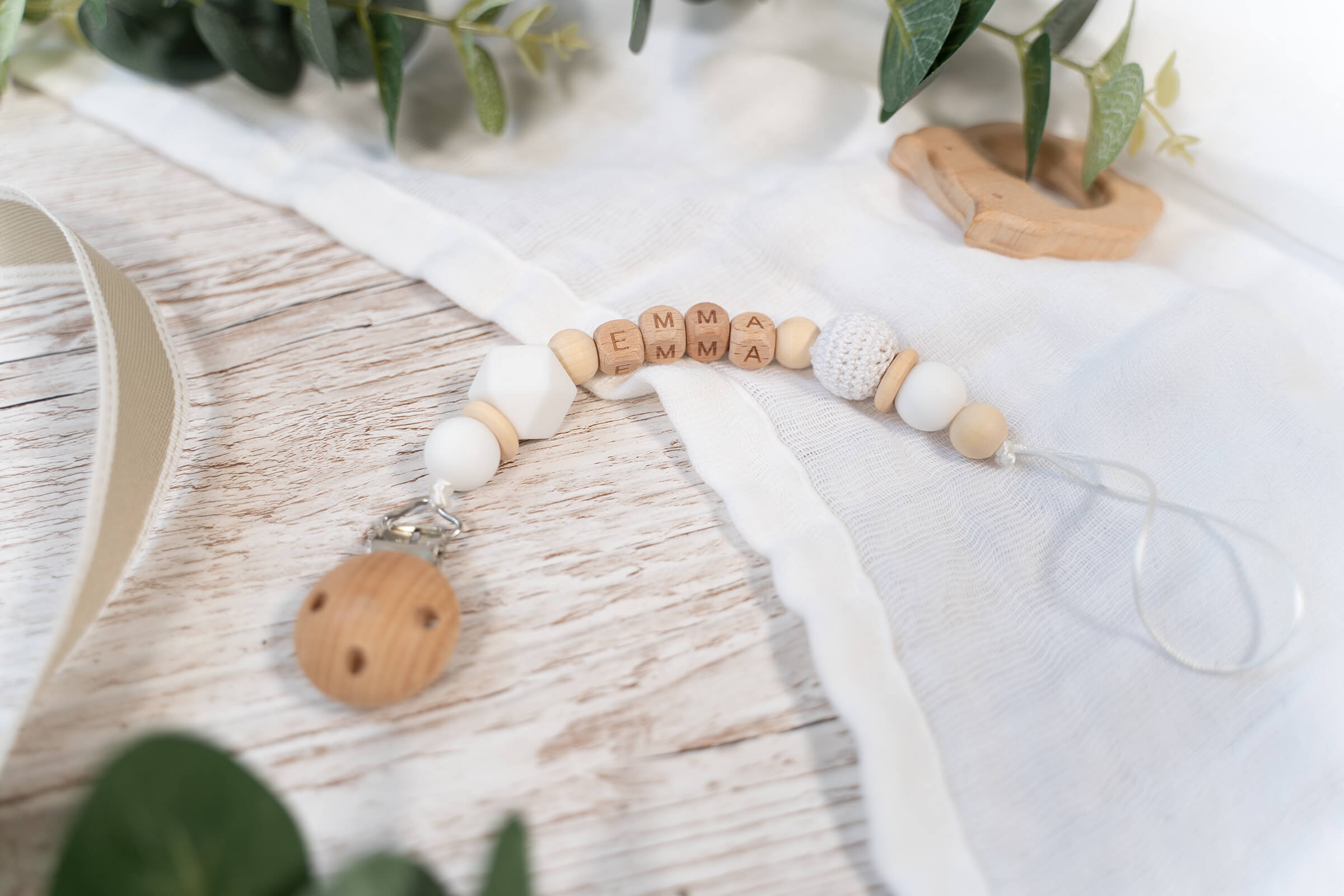 White Beaded Soother Clip