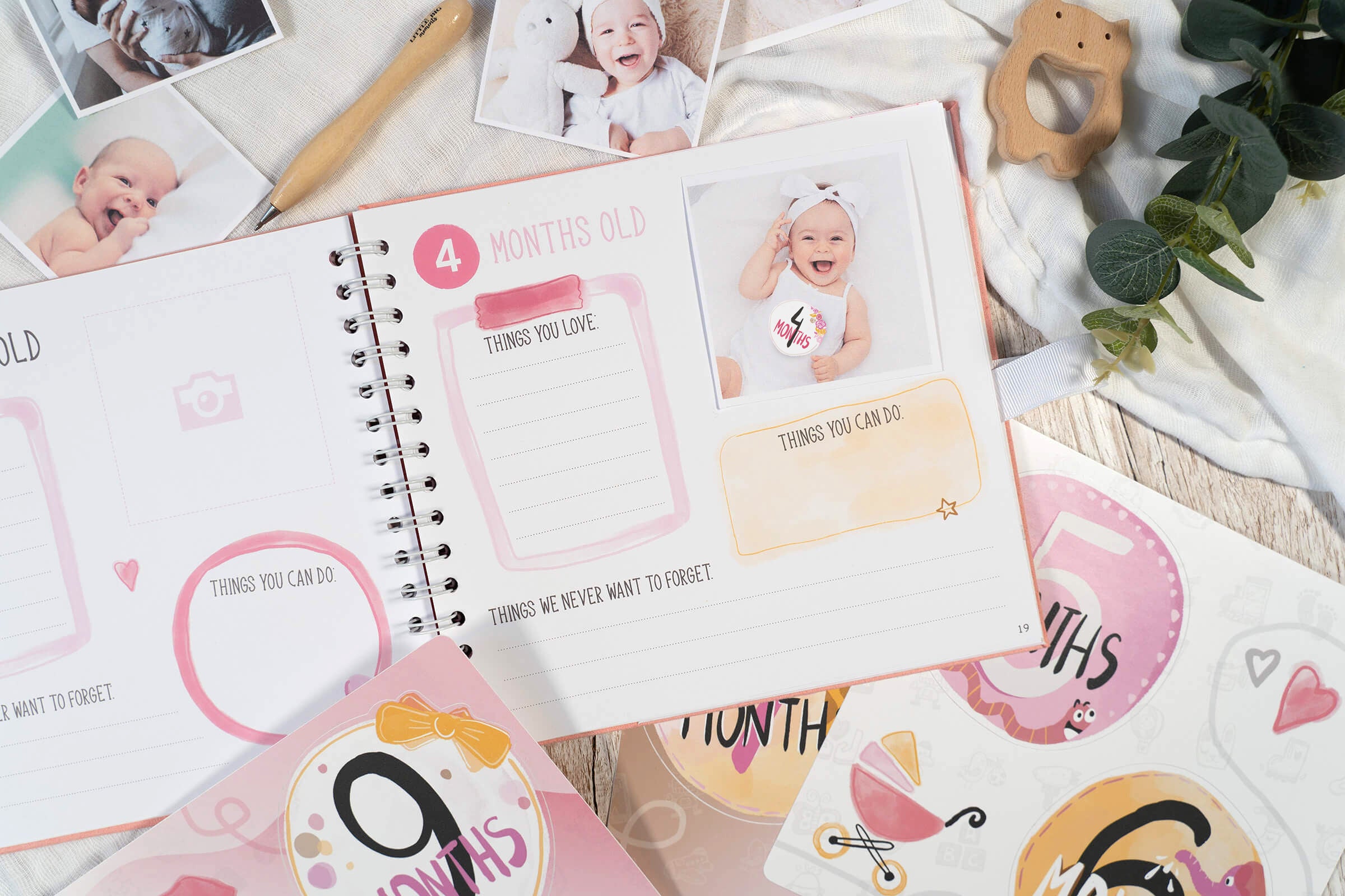 Coral Pink Suede Baby Milestone Book