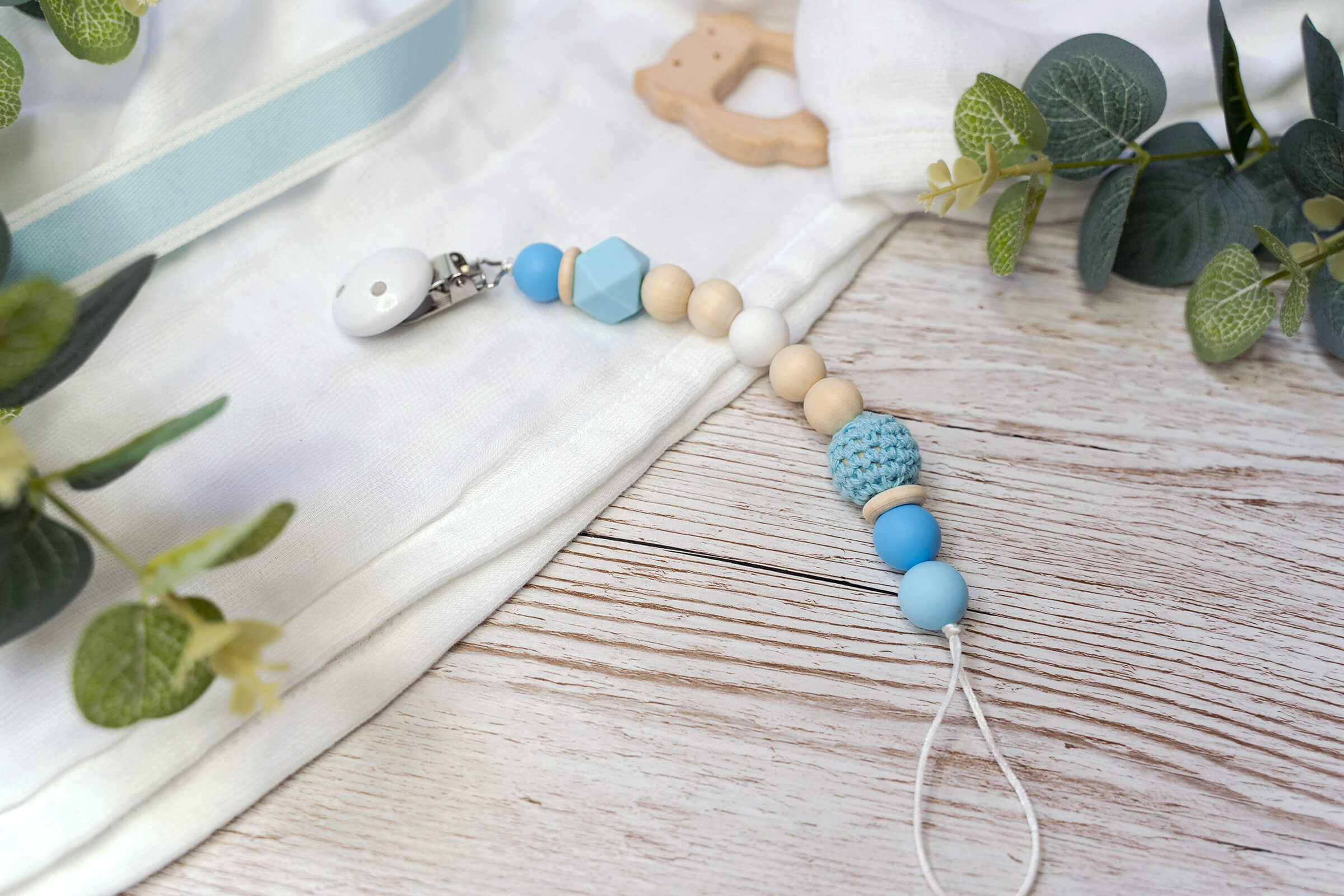 Blue Beaded Soother Clip