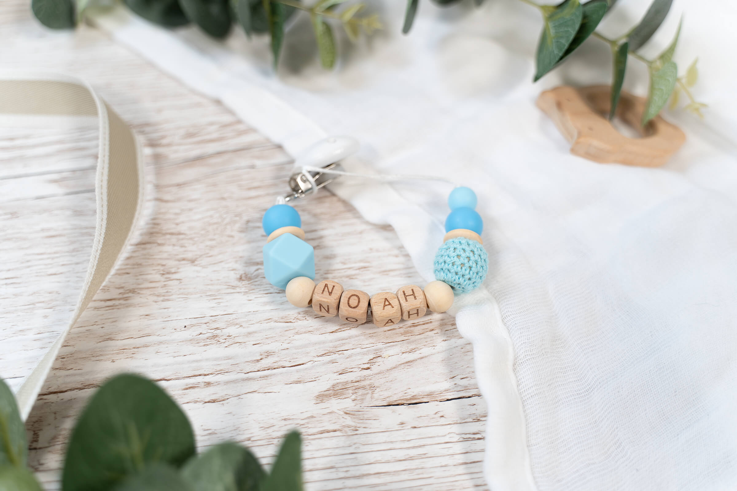 Blue Beaded Soother Clip