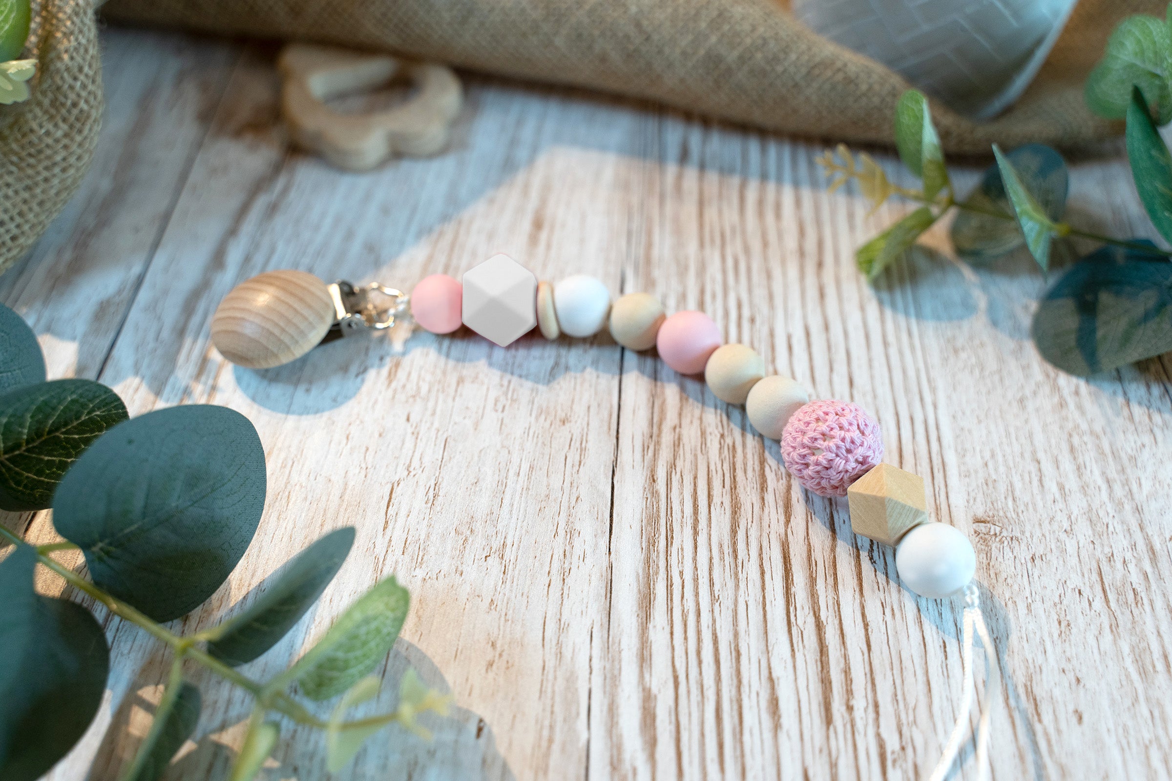 Light Pink Beaded Soother Clip