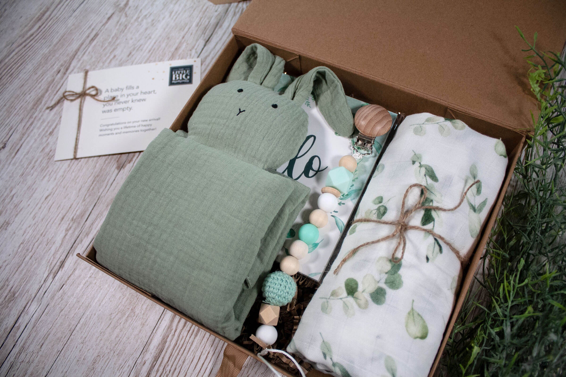 teal woodland themed baby gift set
