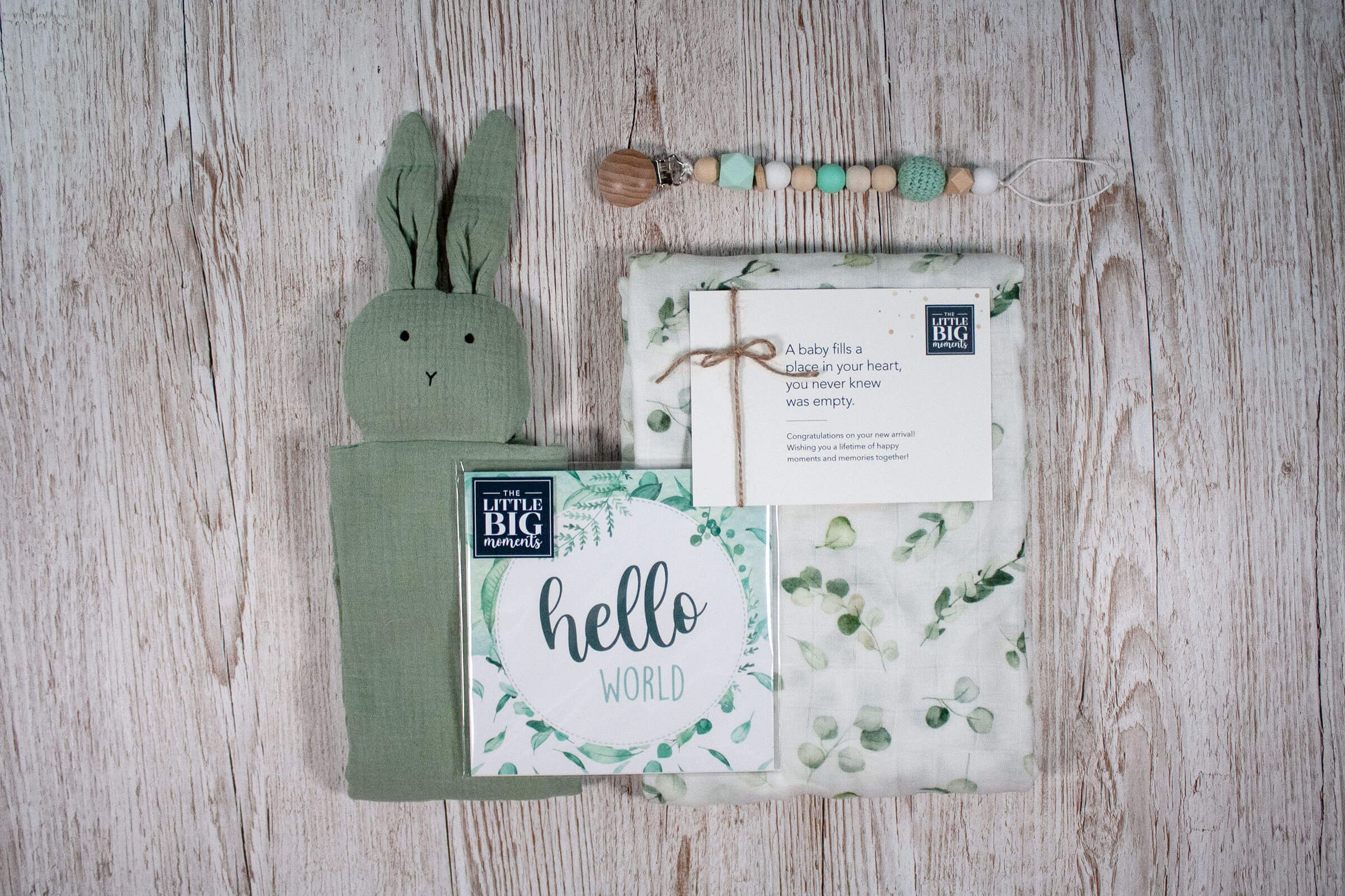 teal woodland themed baby gift set